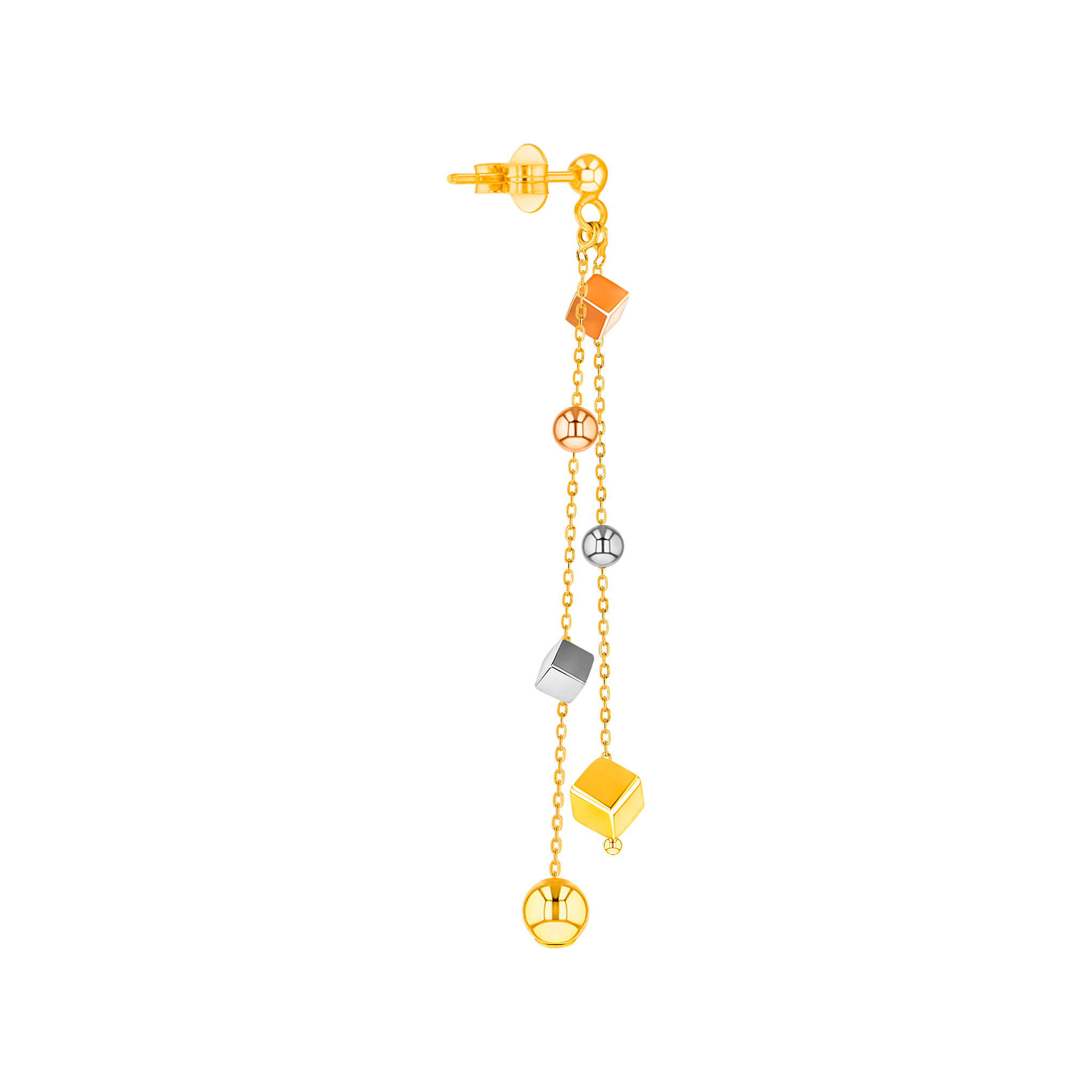 Cubes Multi Chain Drop Earrings In 18k Yellow White & Rose Gold