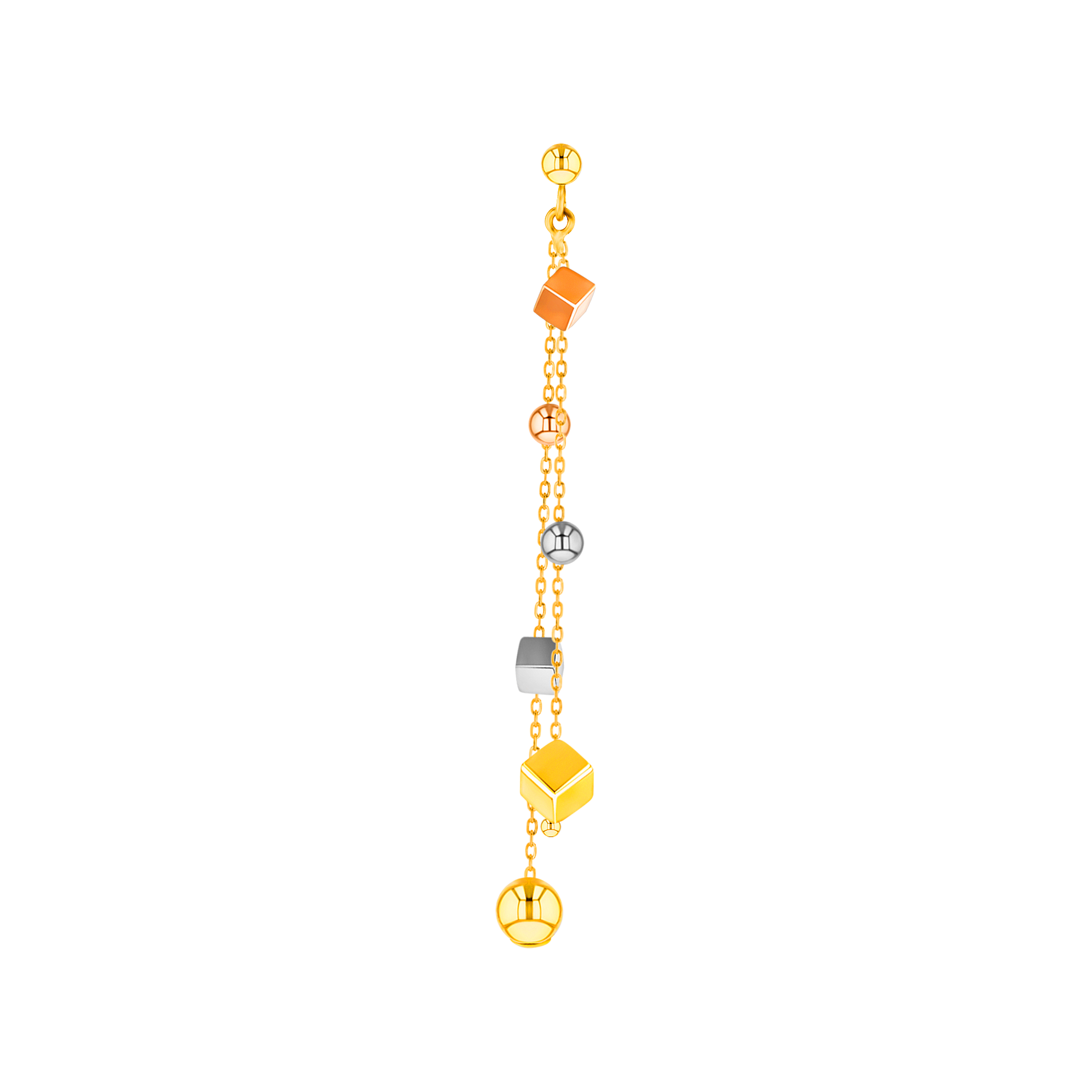 Cubes Multi Chain Drop Earrings In 18k Yellow White & Rose Gold