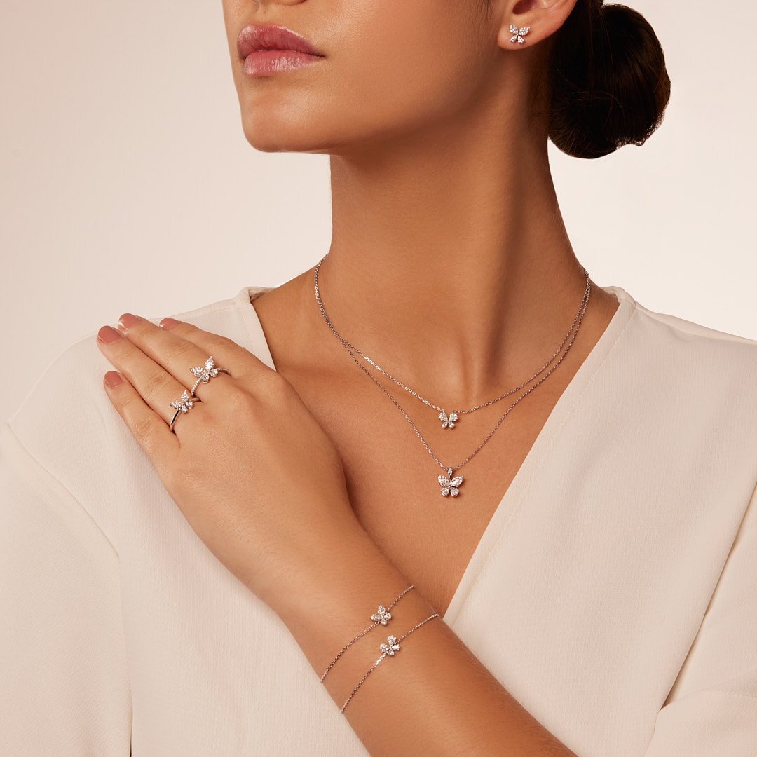 Flora Diamond Ring In 18k White Gold