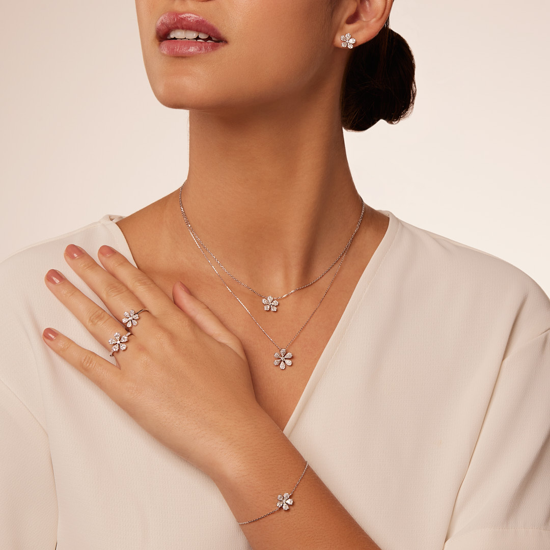 Flora Diamond Ring in 18K White Gold