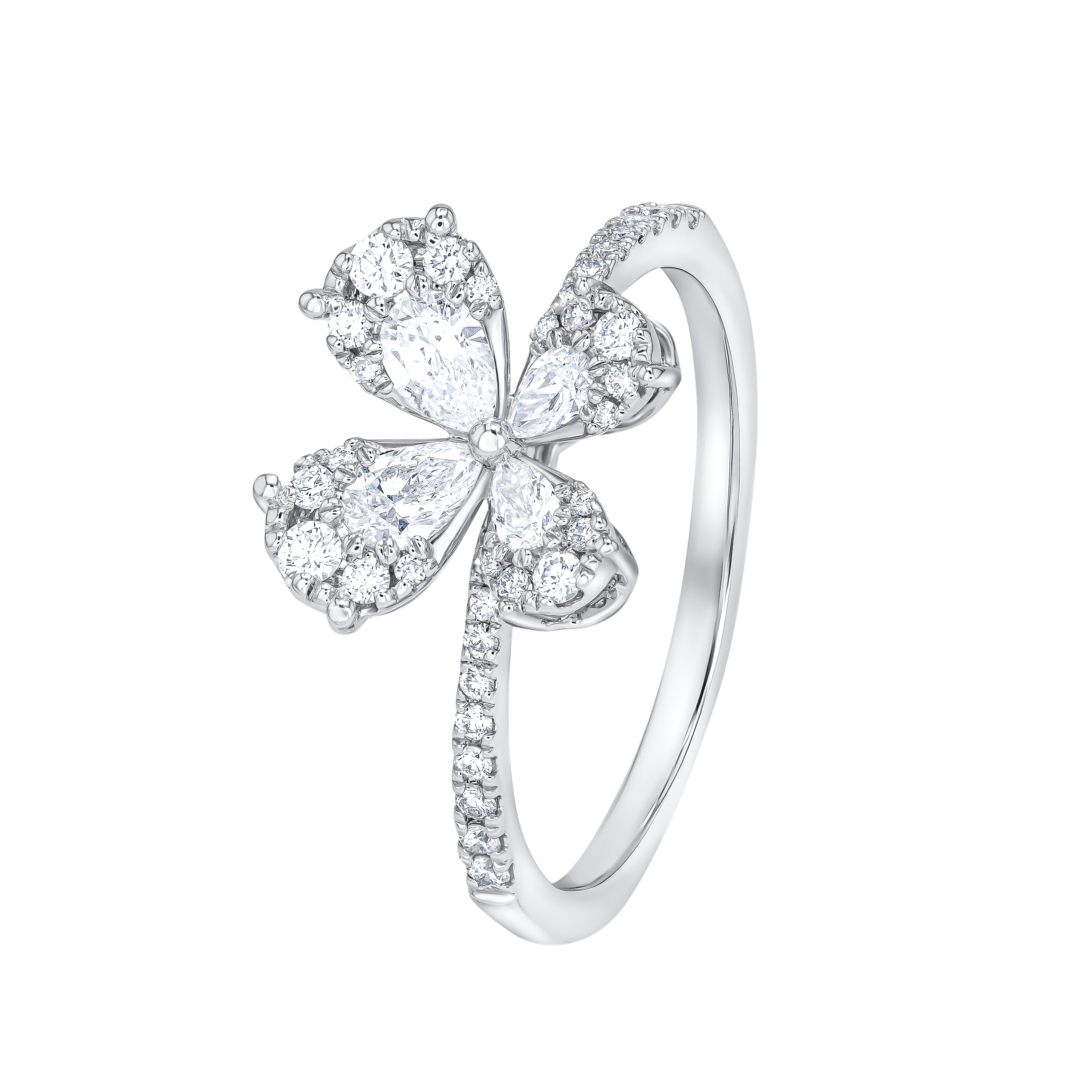 Flora Diamond Ring In 18k White Gold