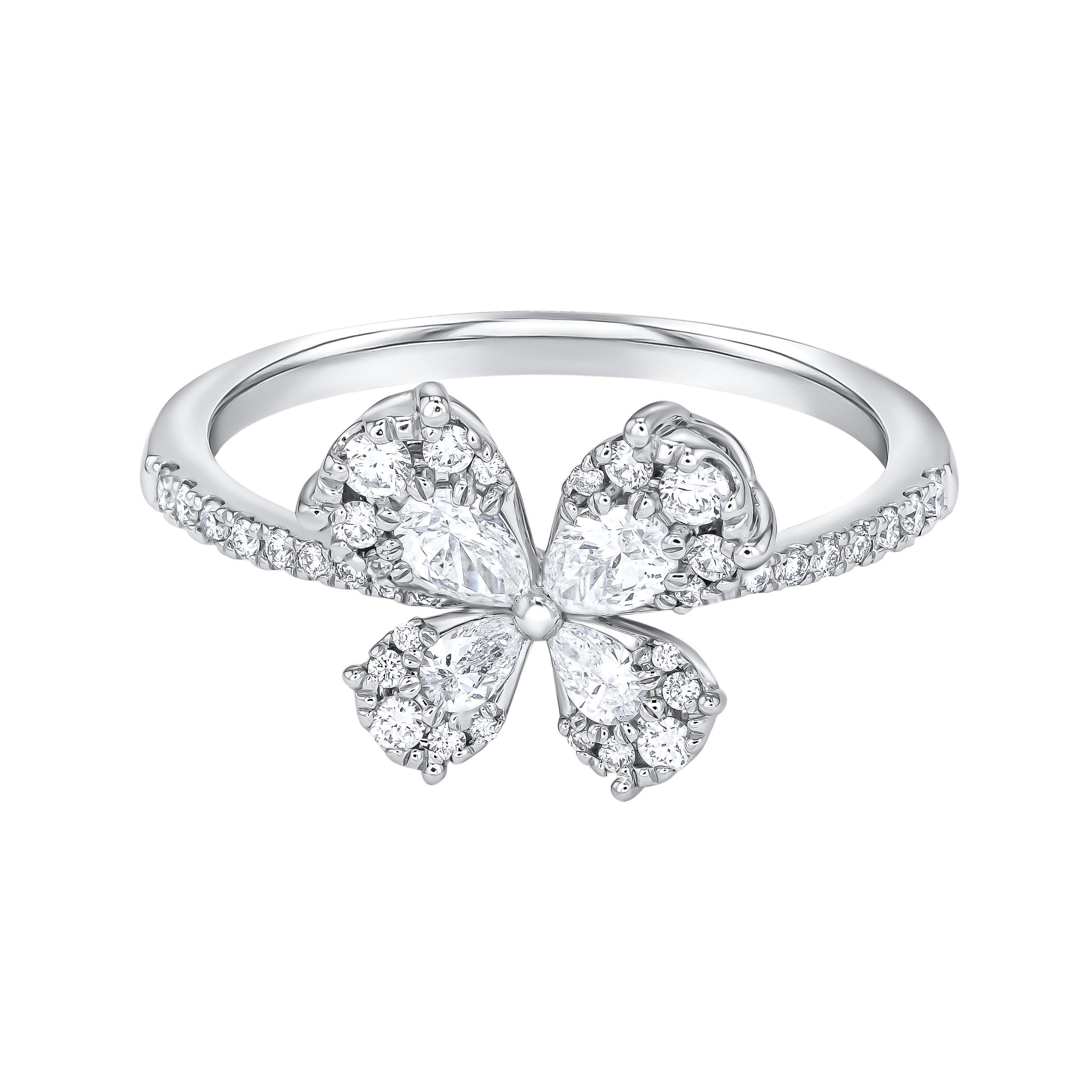 Flora Diamond Ring In 18k White Gold