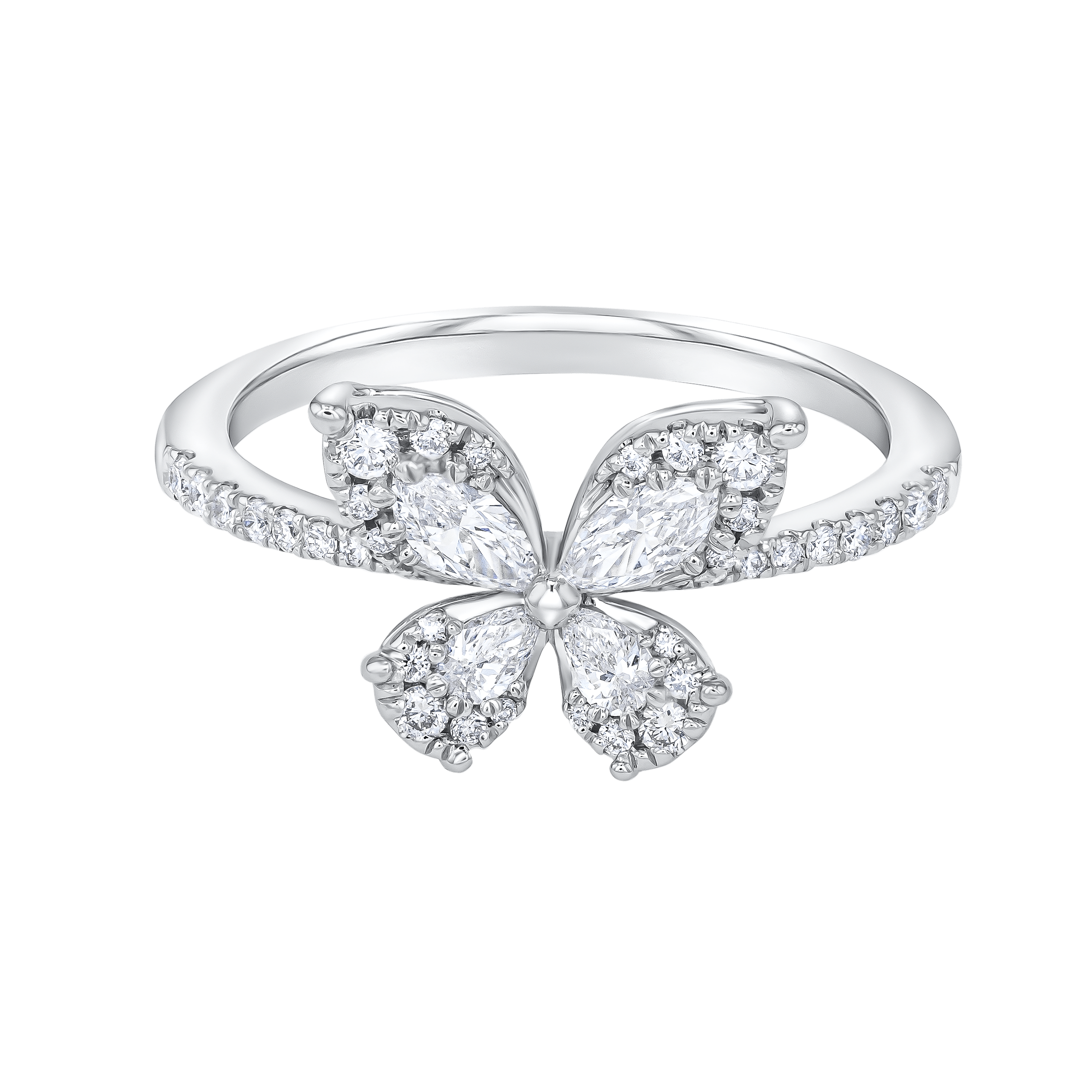 Flora Diamond Ring In 18k White Gold