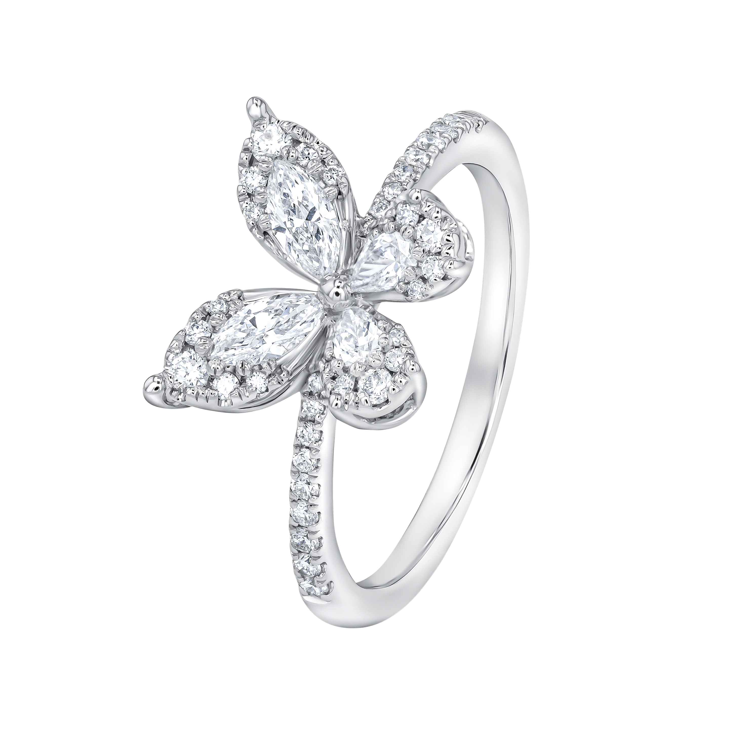 Flora Diamond Ring In 18k White Gold