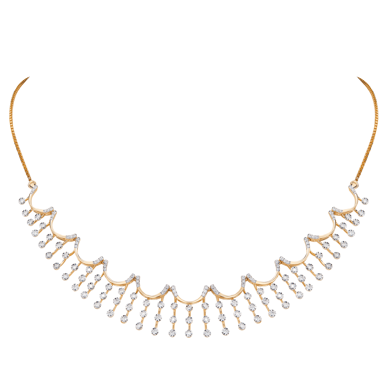 18k Yellow Gold Diamond Necklace & Earrings Set