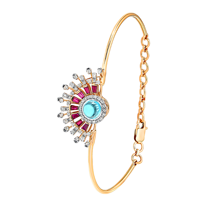 Akshyatritiya 18k Pink Gold Diamond Ruby & Topaz Oval Bangle