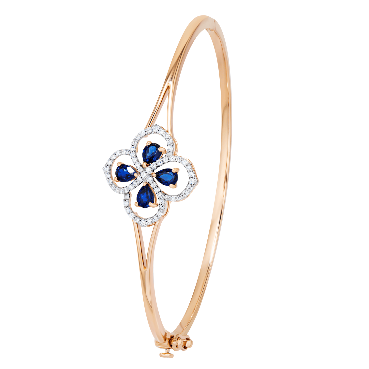 18k Rose Gold Diamond And Blue Sapphire Oval Bangle