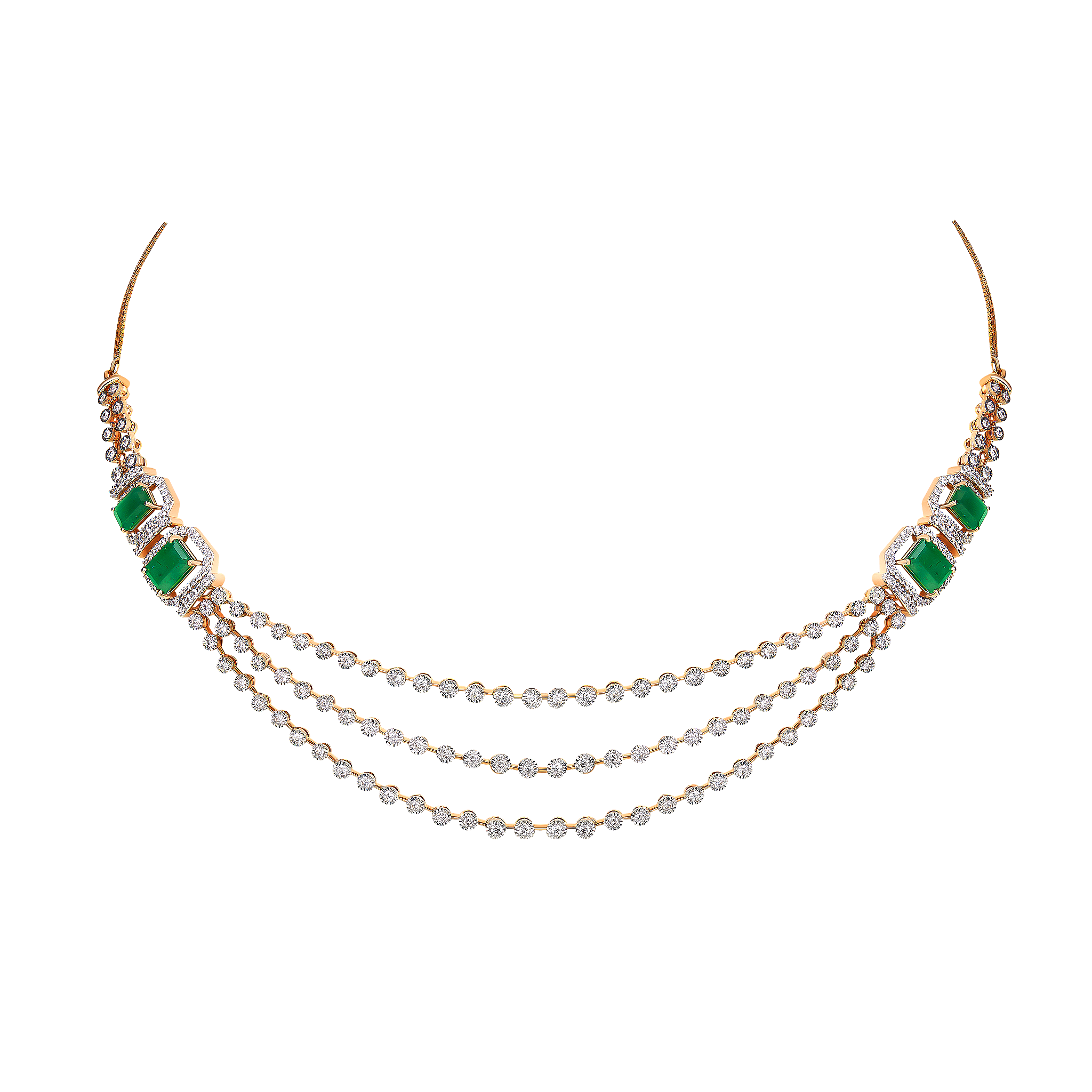 Diamond & Emerald Necklace & Earring In 18k Gold