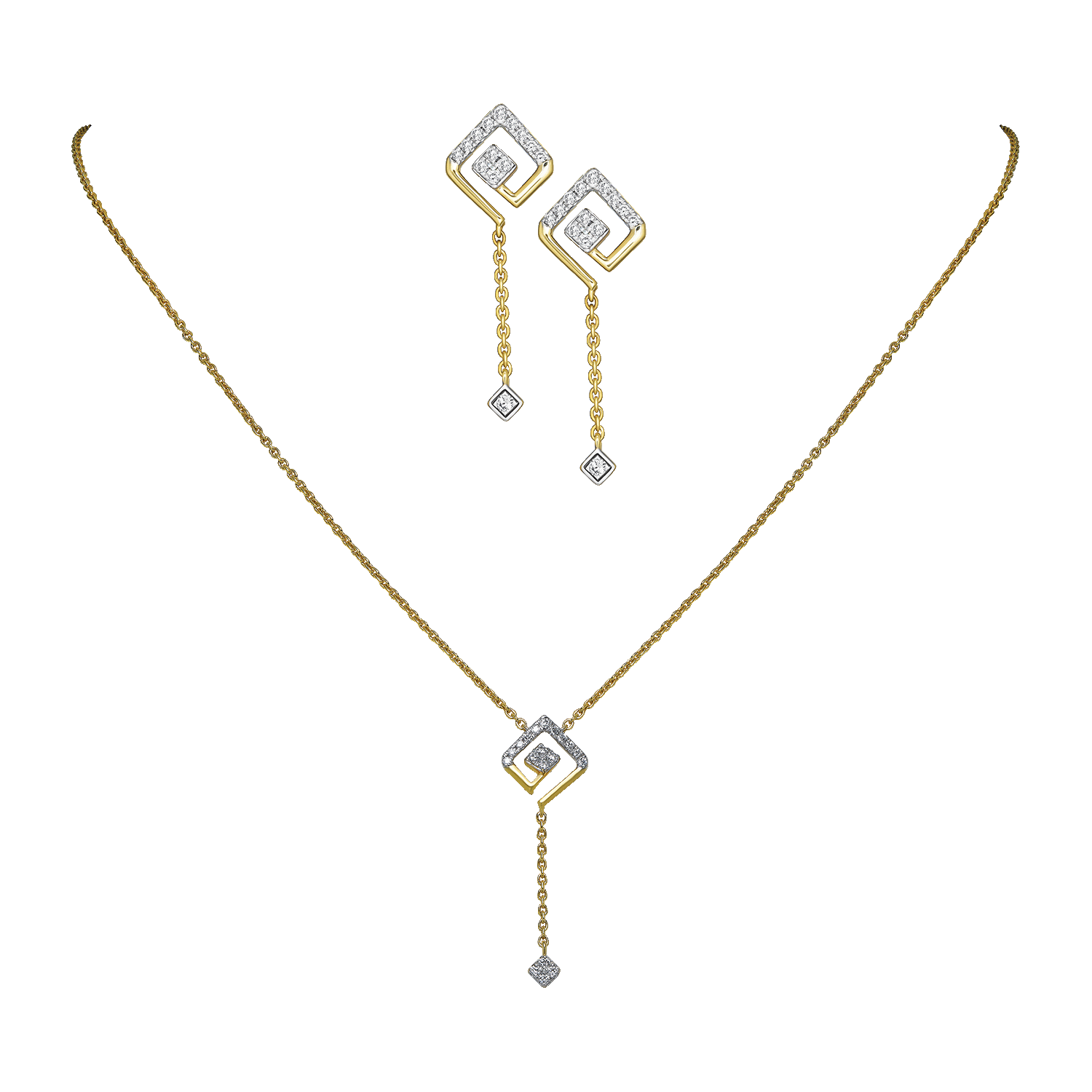 18k Gold Diamond Necklace & Earrings Set
