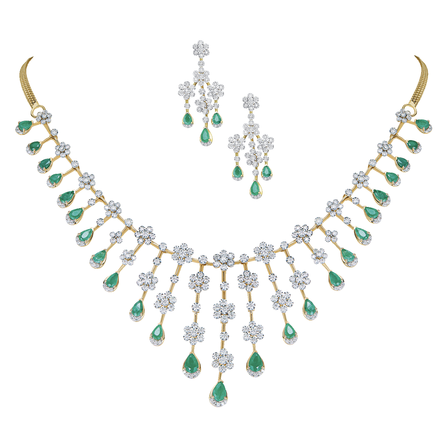 18k Gold Diamond & Green Onyx Necklace & Earrings Set