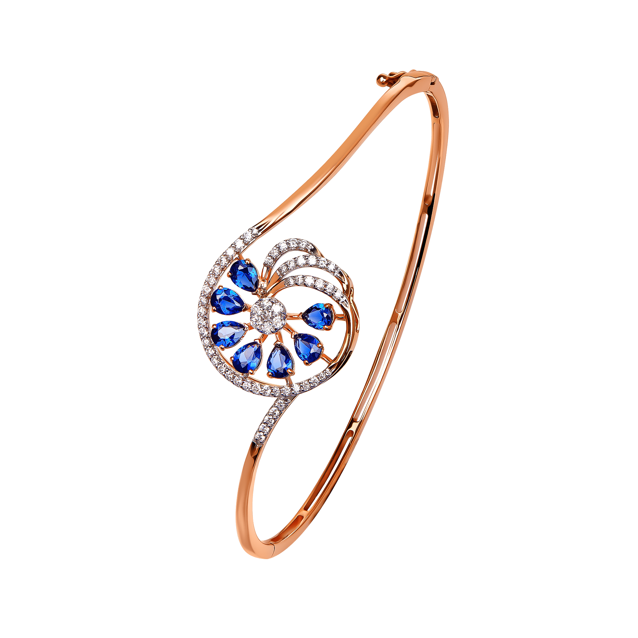 Diamond & Blue Sapphire Bangle In 18k Gold