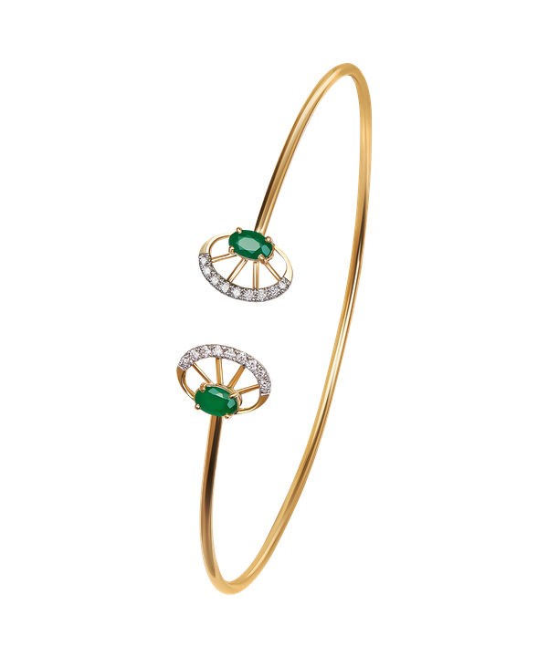 Diamond & Emerald Bangle In 18k Gold