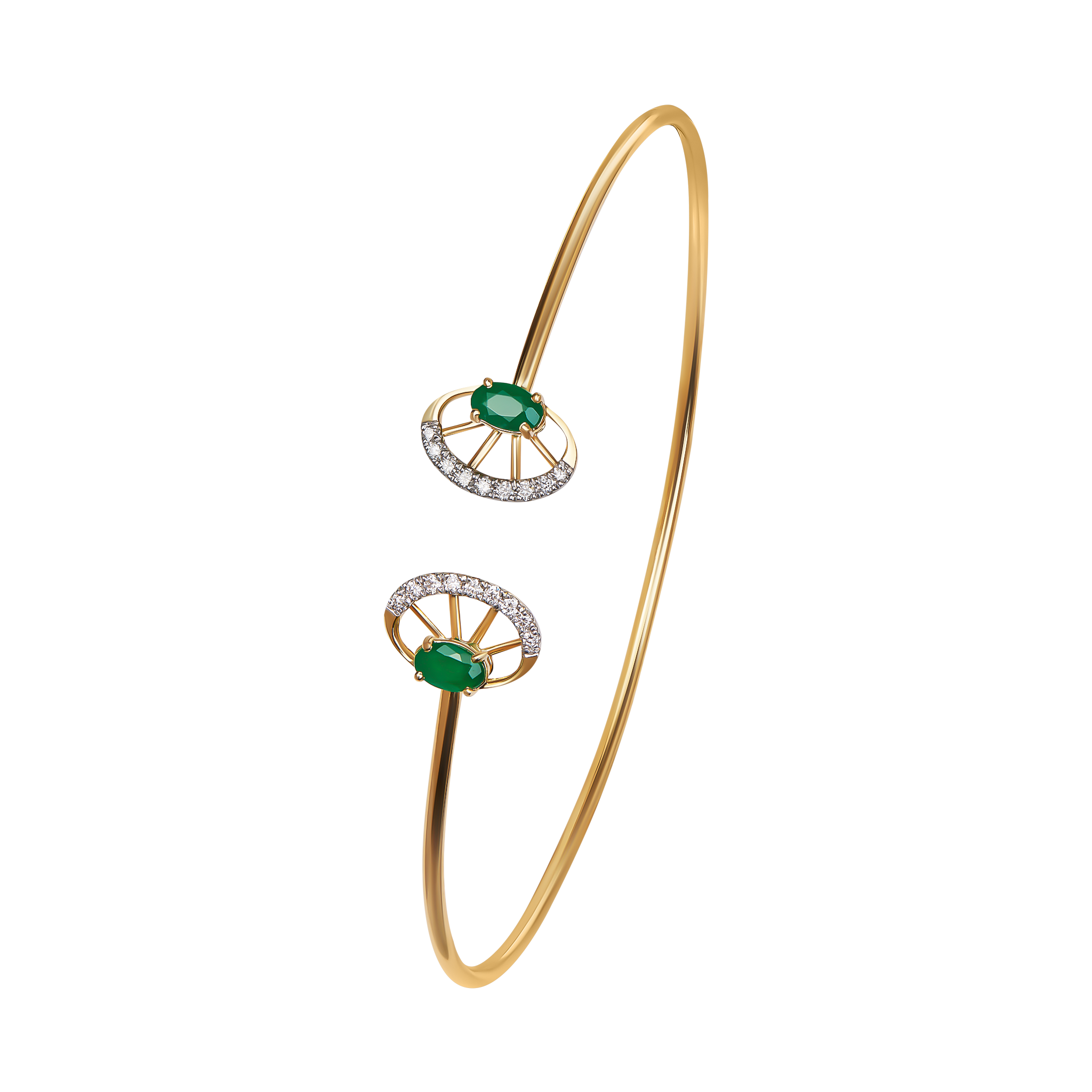 Diamond & Emerald Bangle In 18k Gold