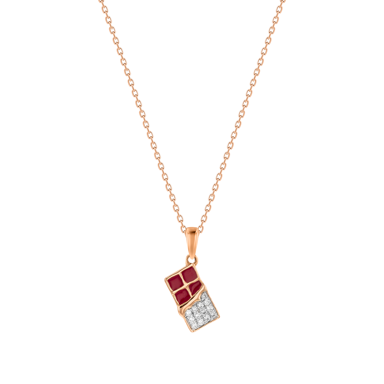 Children's Jewellery Ara Diamond Rose Gold Chocolate Bar Necklace
