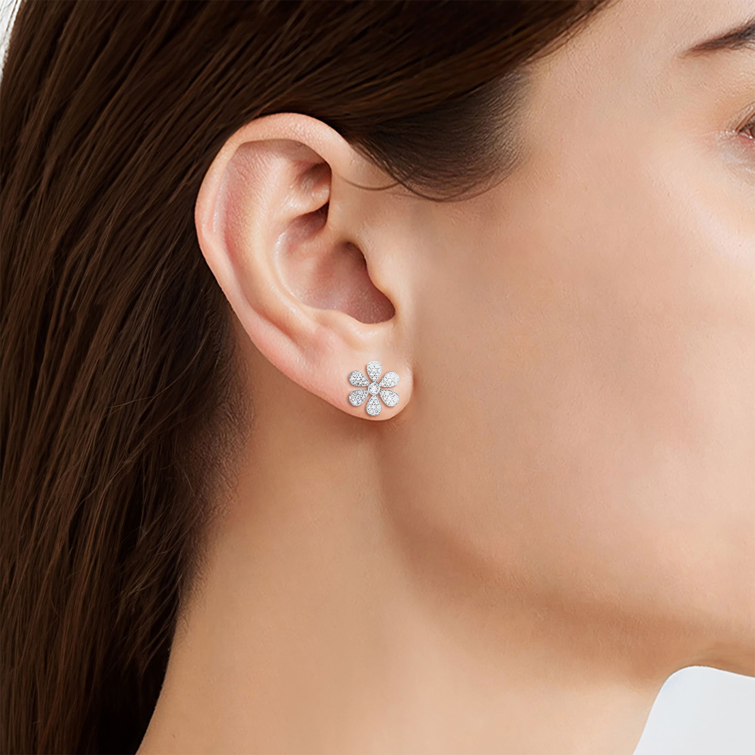 Flora Diamond Earrings In 18k White Gold