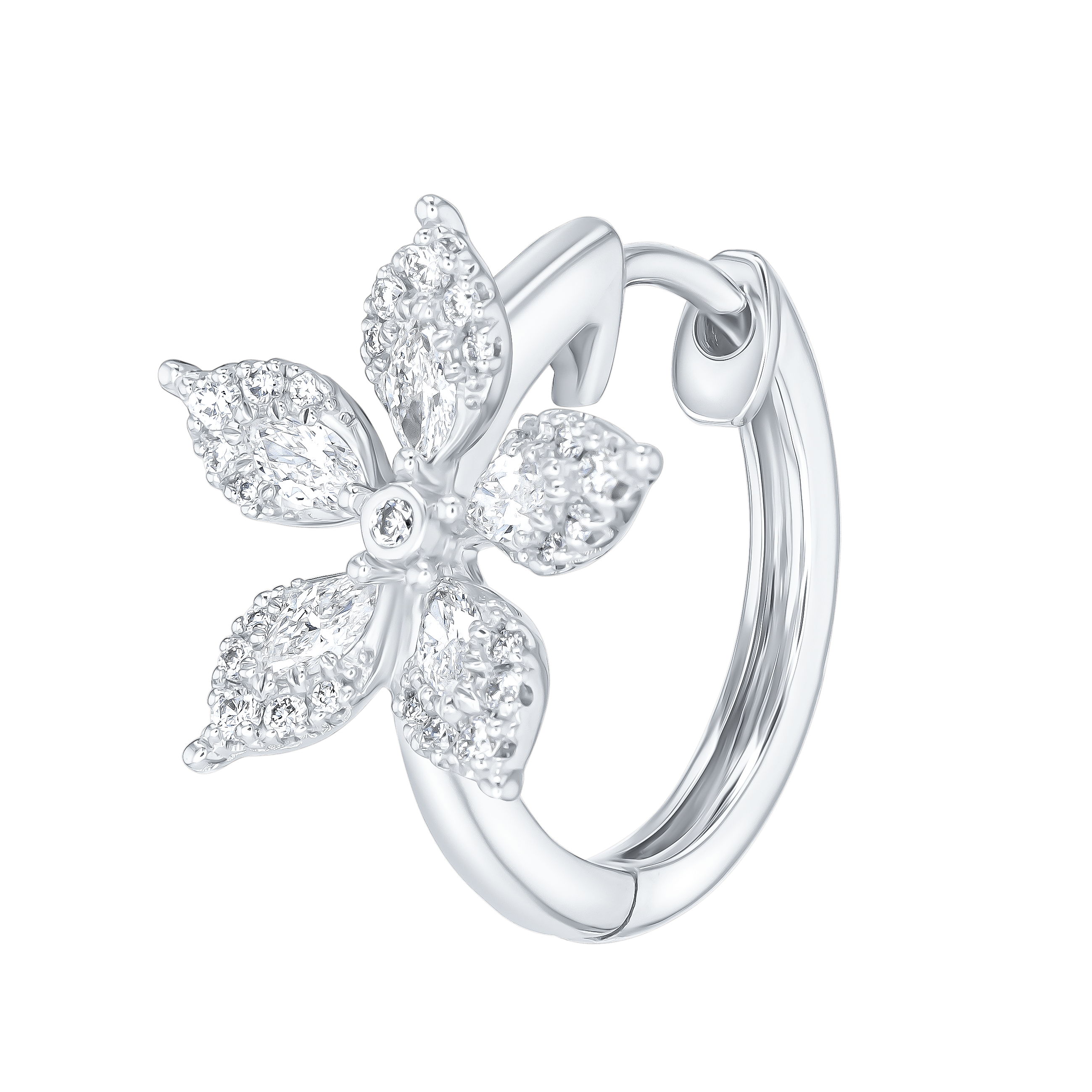 Flora Diamond Earrings In 18k White Gold