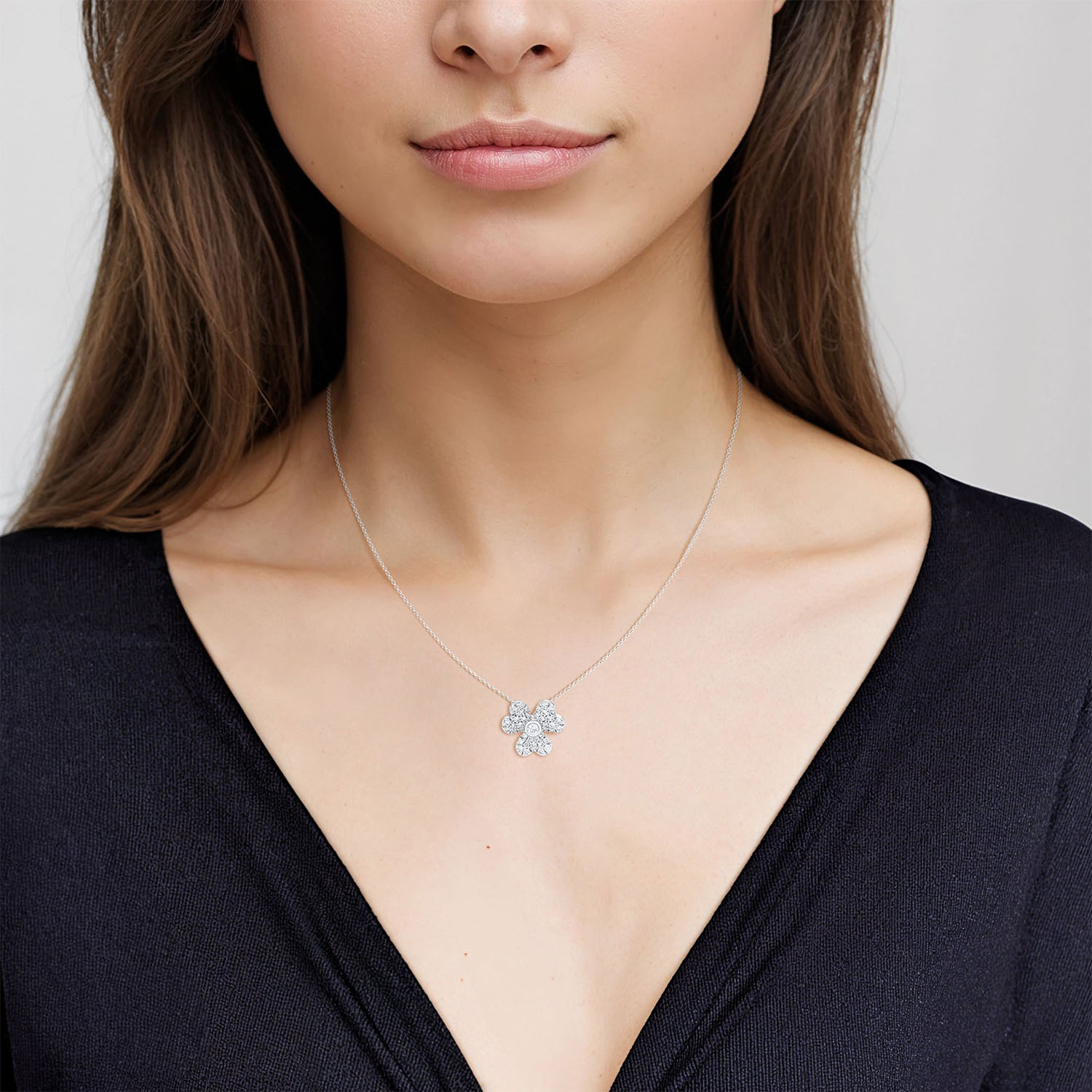 Flora Diamond Pendant Chain In 18k White Gold