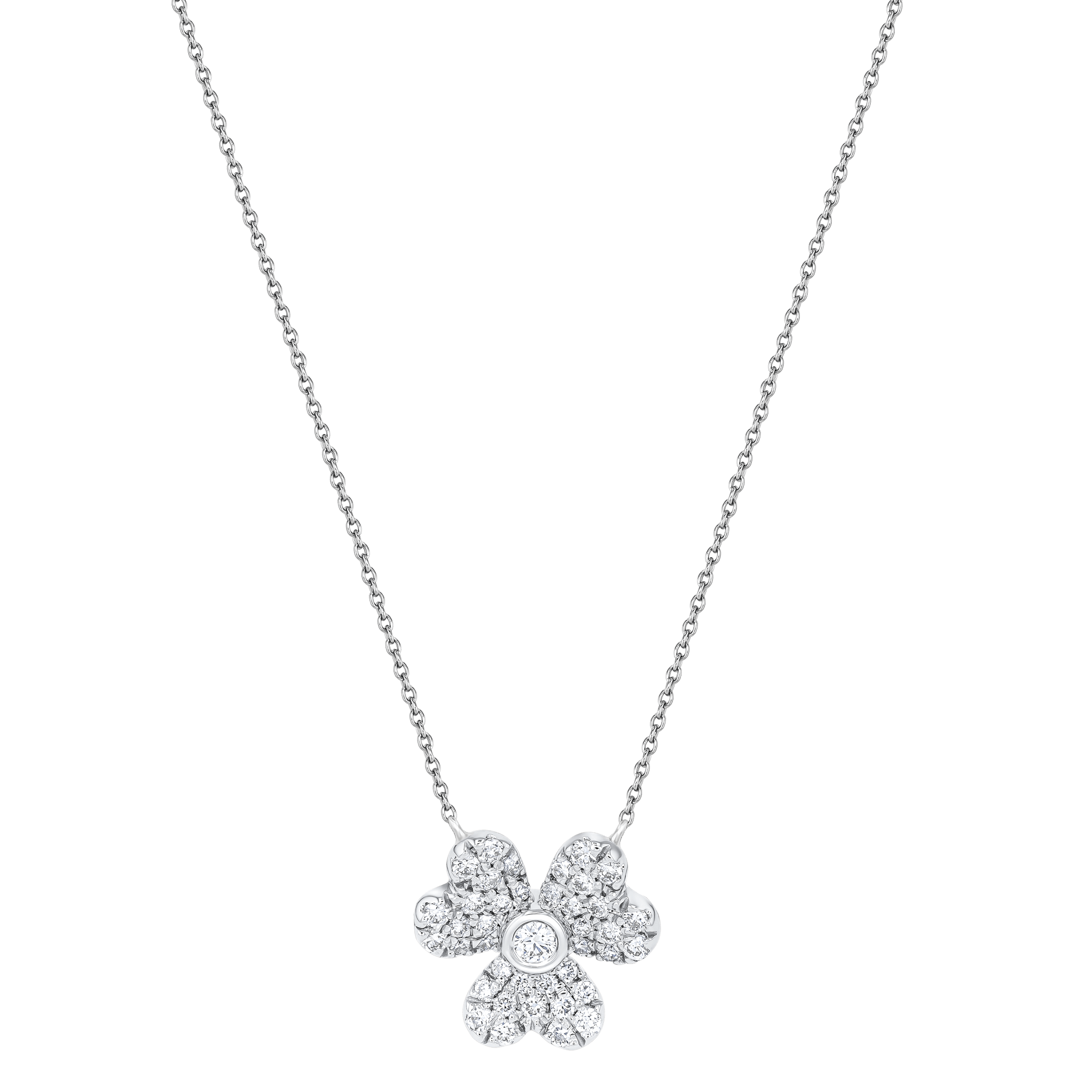 Flora Diamond Pendant Chain In 18k White Gold