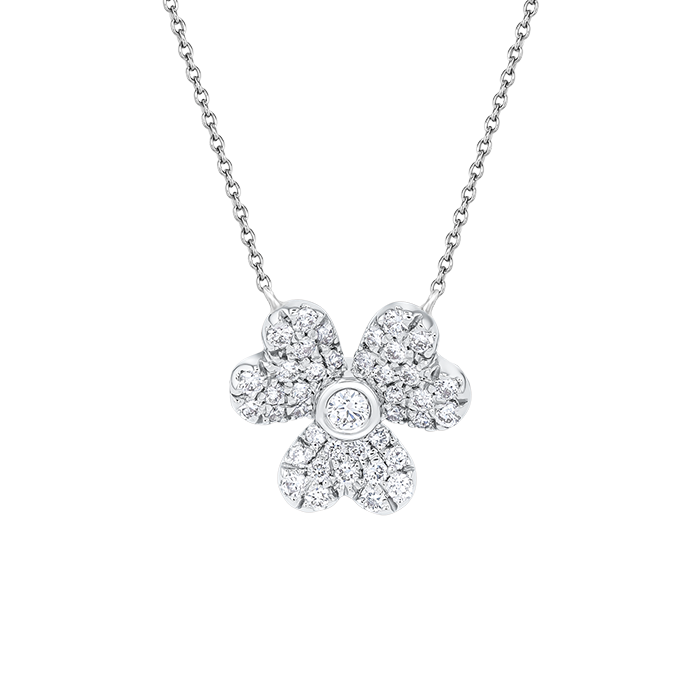Flora Diamond Pendant Chain In 18k White Gold