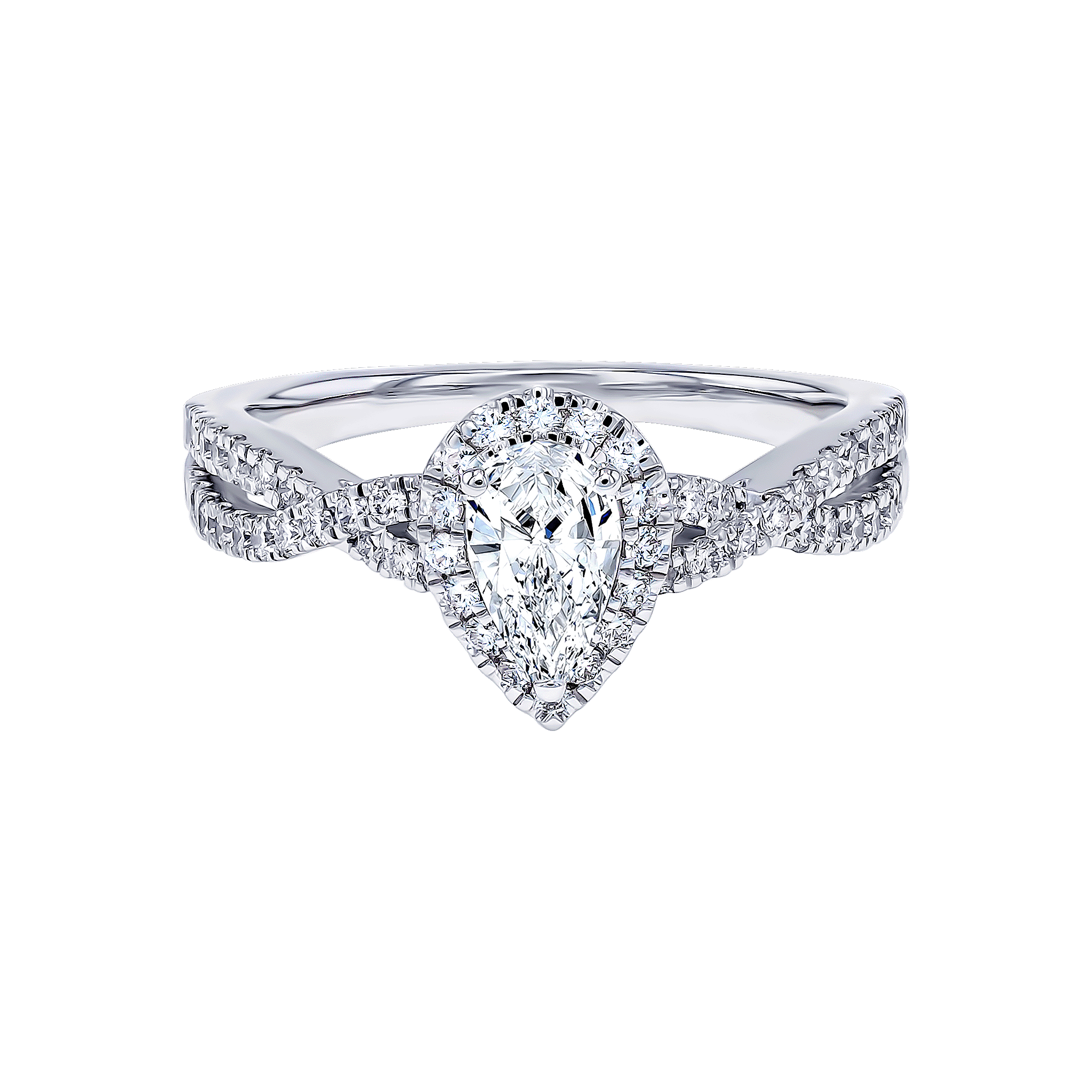 Damas Engagement 0 5 Carat Pear Cut Diamond Engagement Ring With Double Overlapping Diamond Studded Band