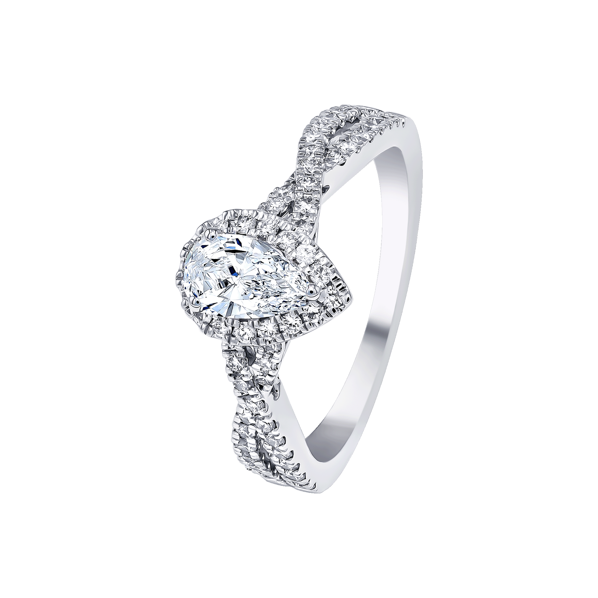 Damas Engagement 0 5 Carat Pear Cut Diamond Engagement Ring With Double Overlapping Diamond Studded Band