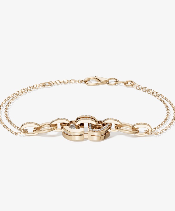 Art Deco Double 18k Yellow Gold Diamond And Mother Of Pearl Bracelet