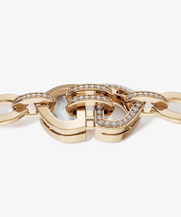 Art Deco Double 18k Yellow Gold Diamond And Mother Of Pearl Bracelet