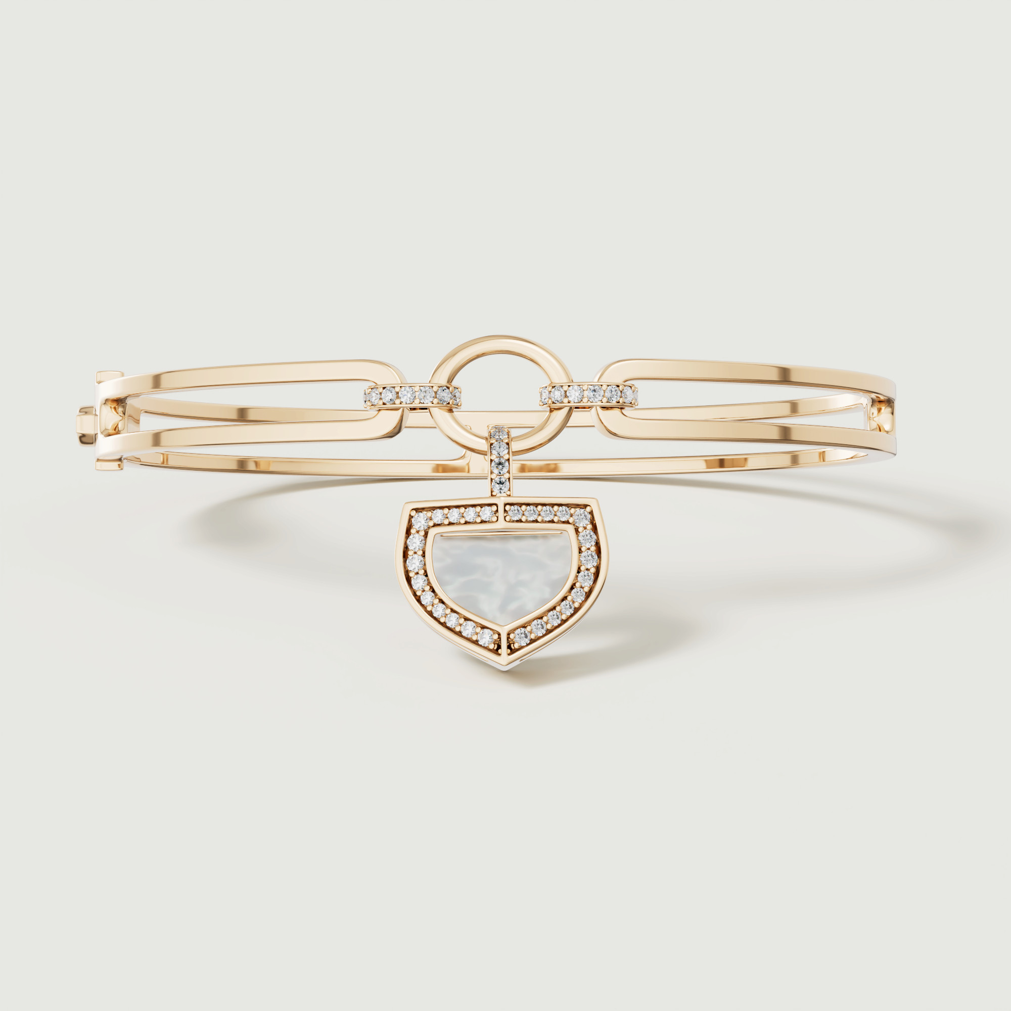 Art Deco Yellow Gold Bangle With Mother Of Pearl And Diamond