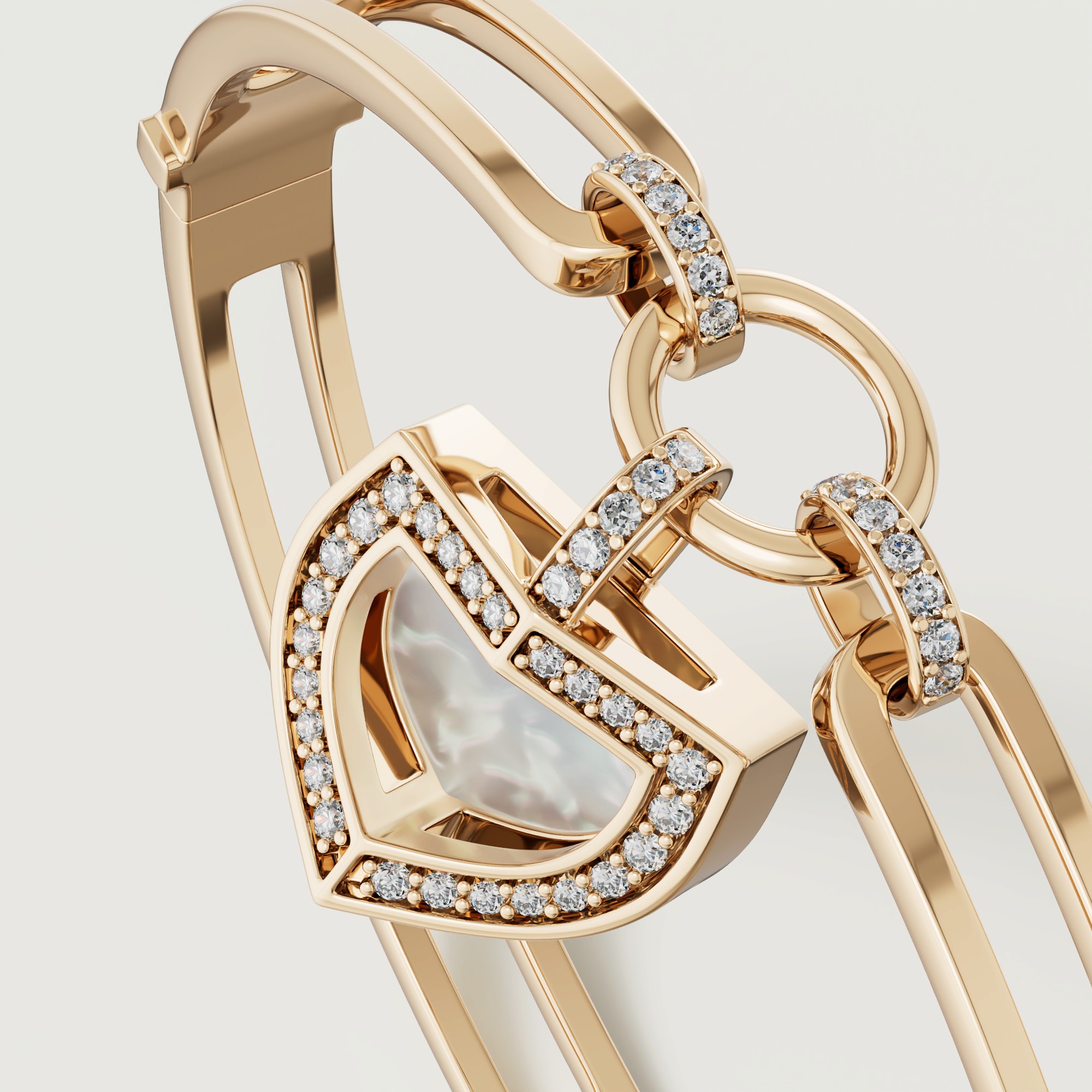 Art Deco Yellow Gold Bangle With Mother Of Pearl And Diamond