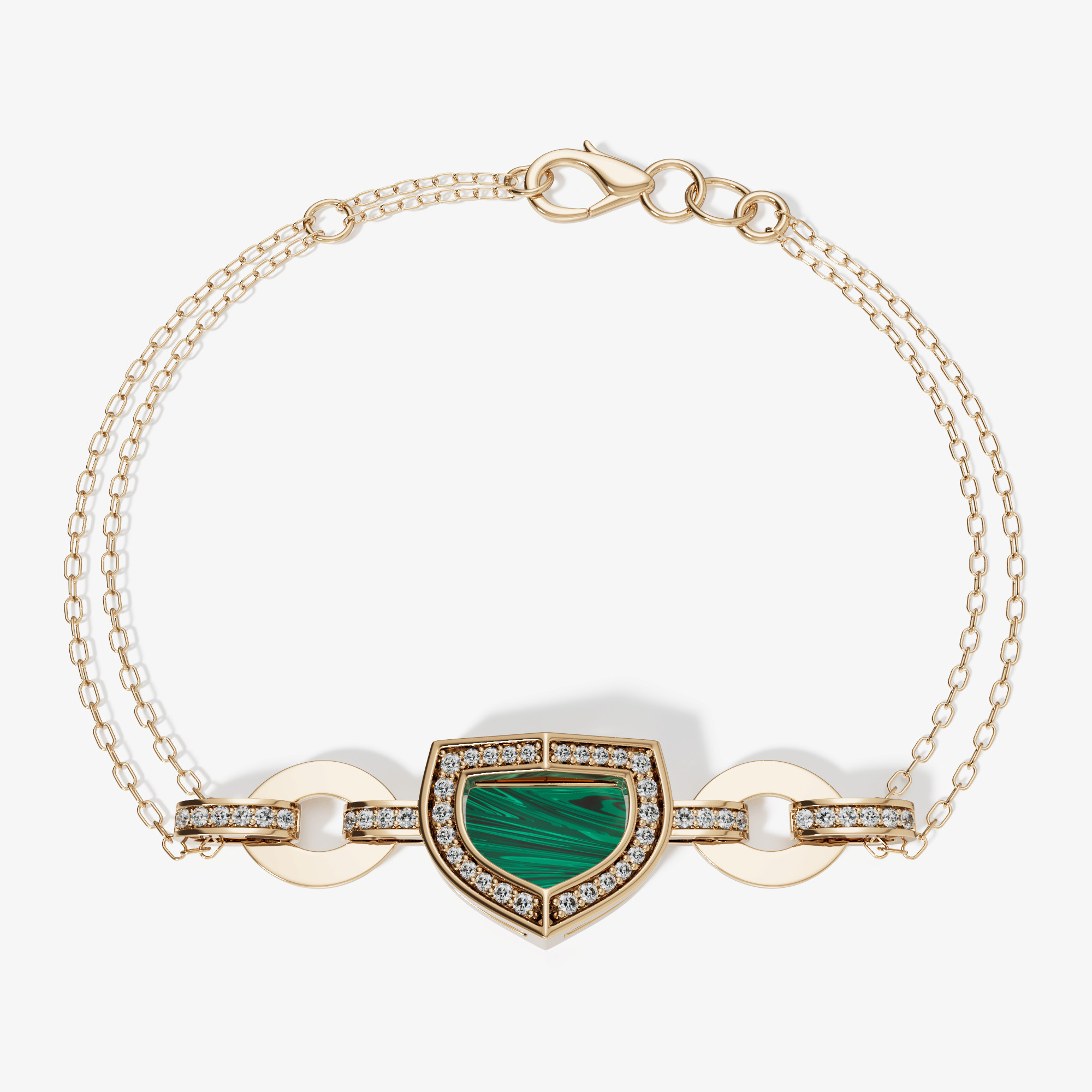 Art Deco Yellow Gold Bracelet With Malachite And Diamond