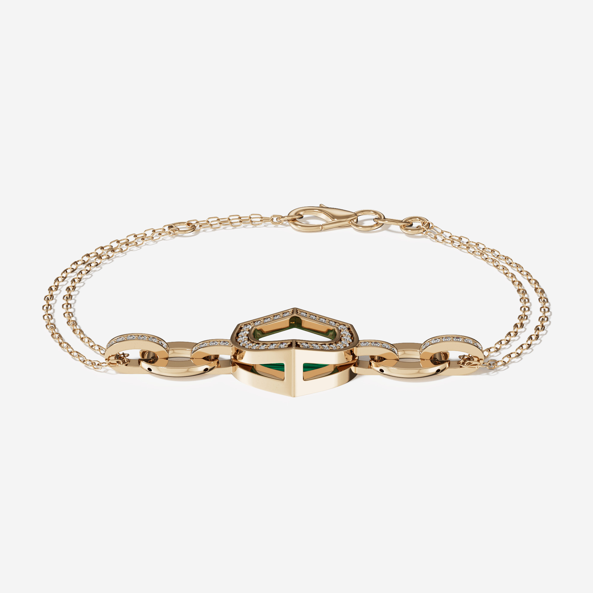 Art Deco Yellow Gold Bracelet With Malachite And Diamond