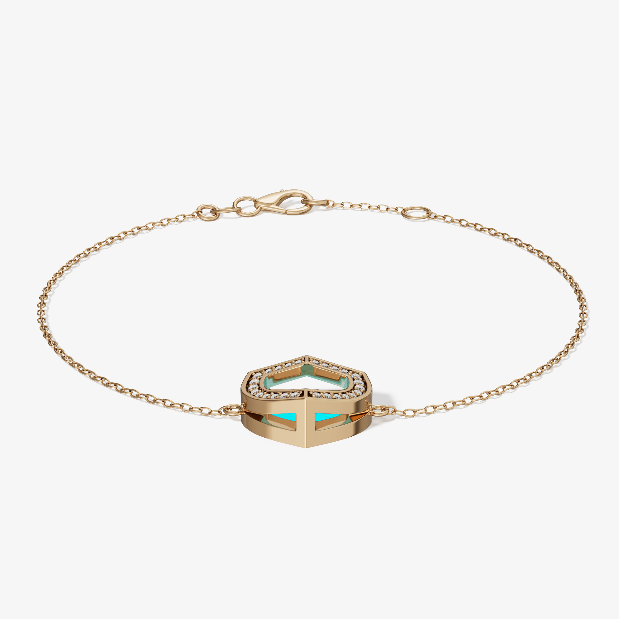 Art Deco Yellow Gold Bracelet With Malachite And Diamond