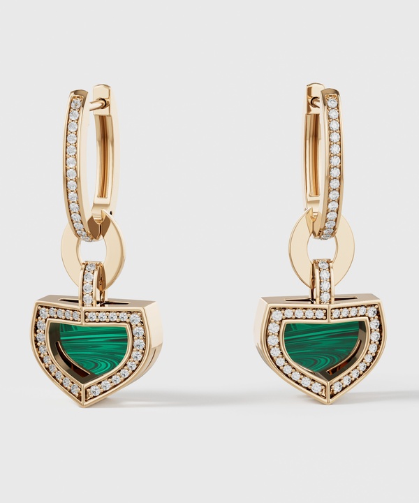 Art Deco Yellow Gold Earrings With Malachite And Diamond