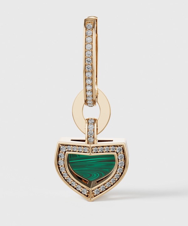 Art Deco Yellow Gold Earrings With Malachite And Diamond