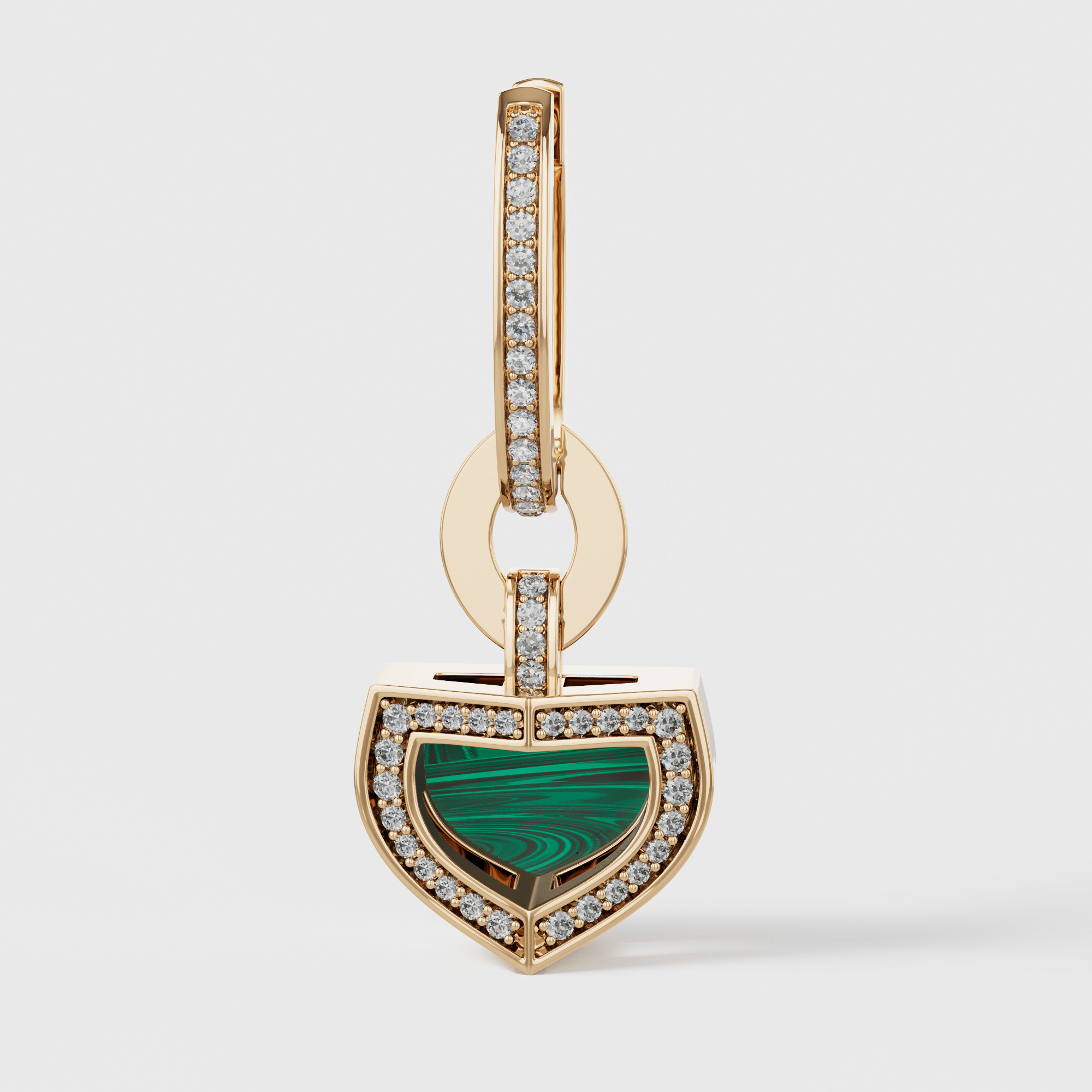 Art Deco Yellow Gold Earrings With Malachite And Diamond