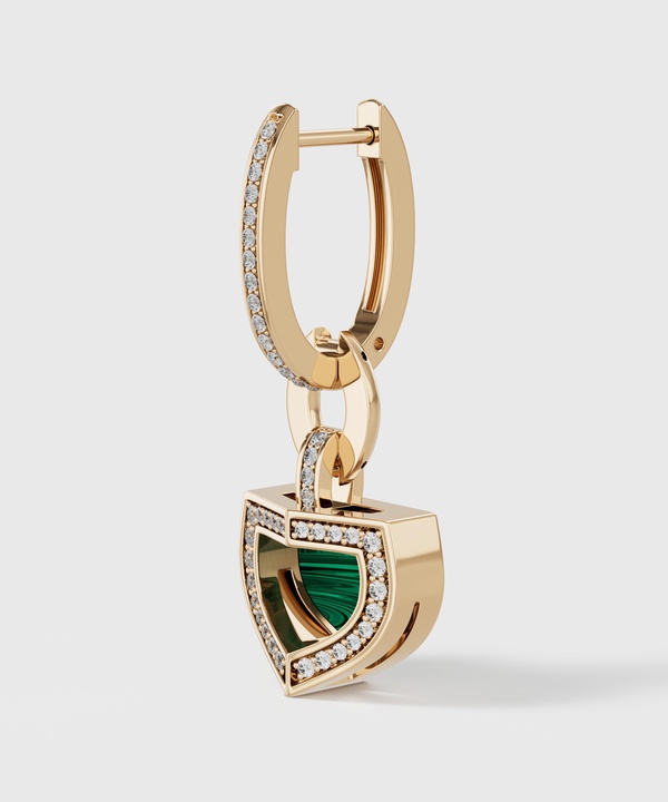 Art Deco Yellow Gold Earrings With Malachite And Diamond