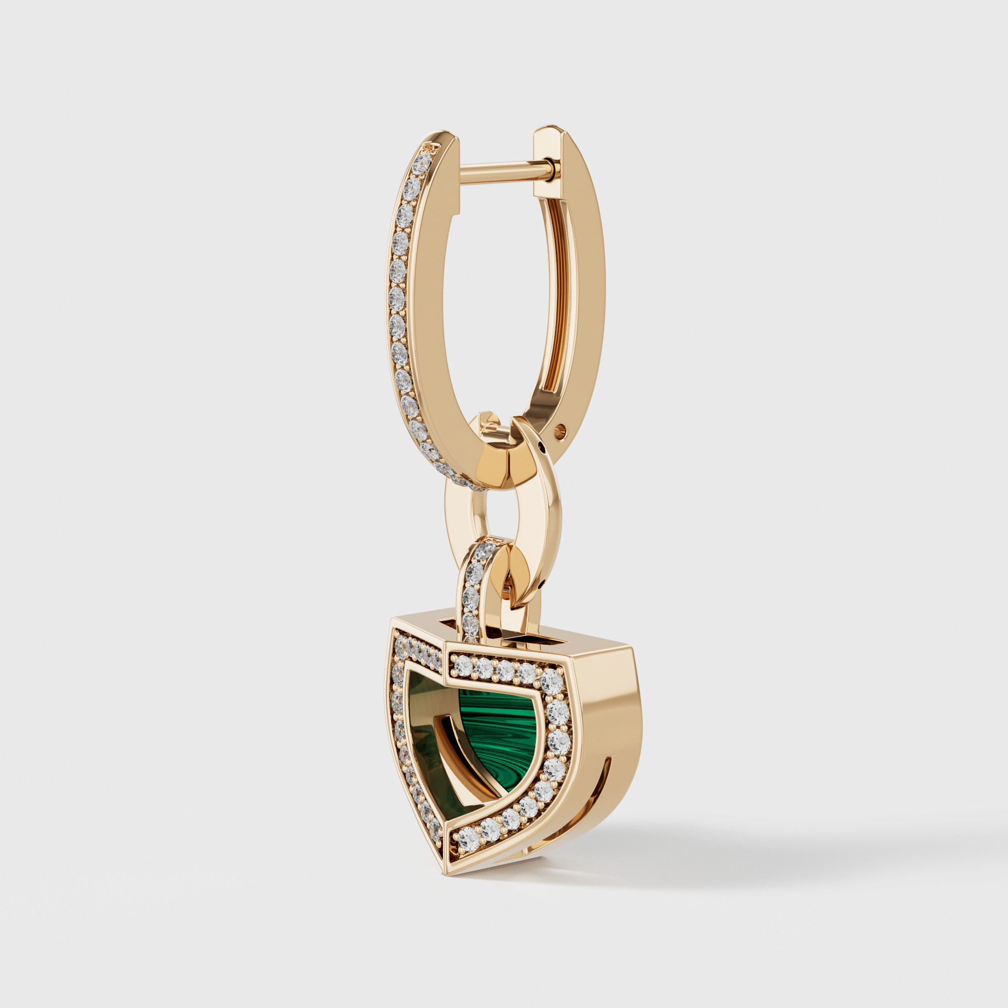 Art Deco Yellow Gold Earrings With Malachite And Diamond