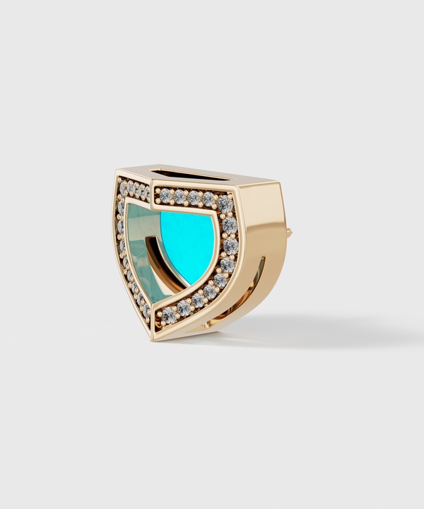Art Deco Yellow Gold Earrings With Turquoise And Diamond