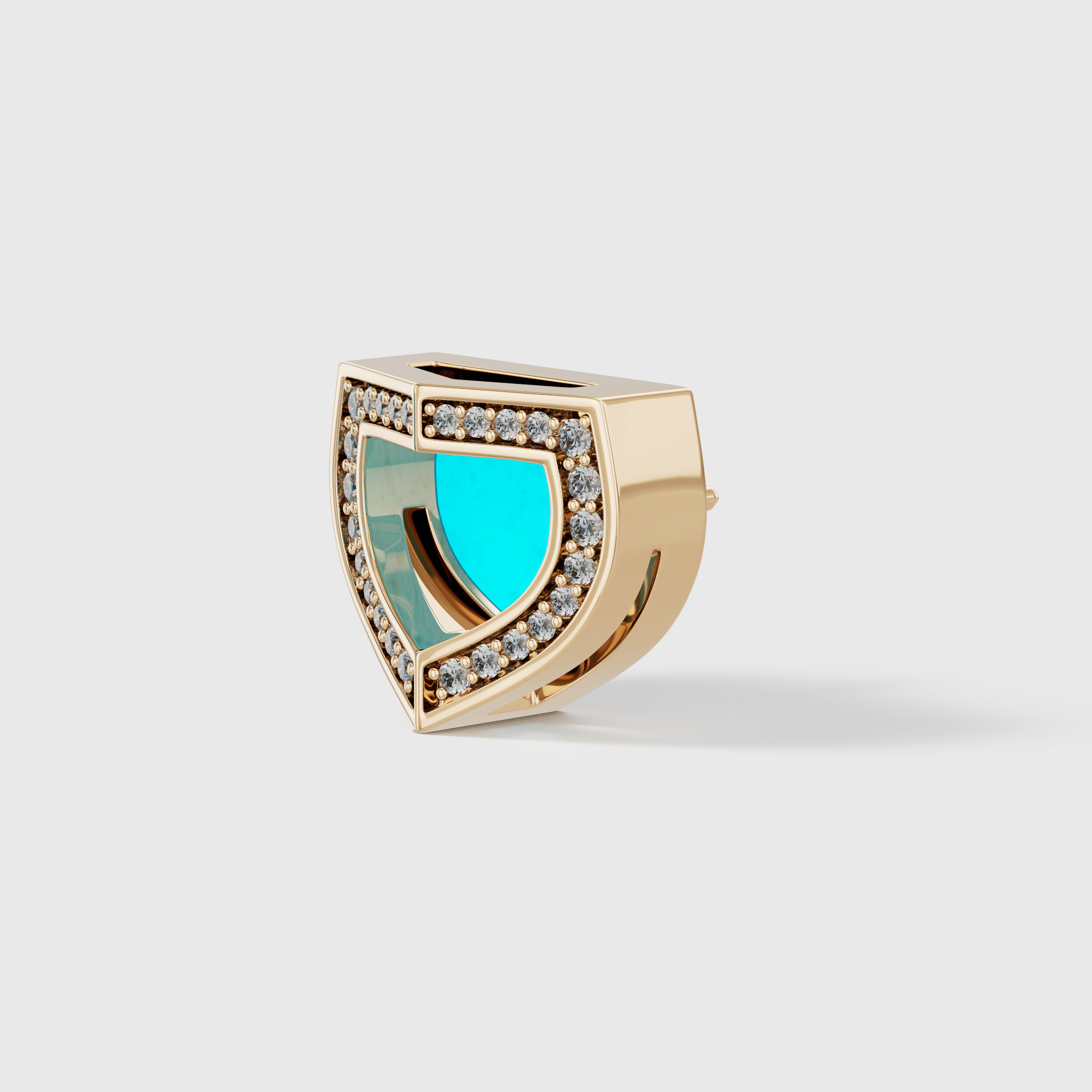 Art Deco Yellow Gold Earrings With Turquoise And Diamond