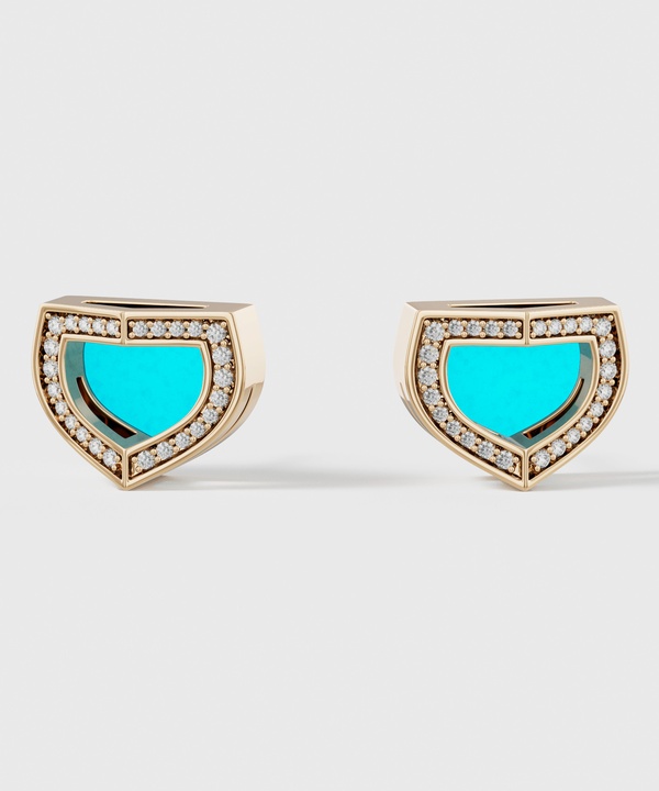 Art Deco Yellow Gold Earrings With Turquoise And Diamond