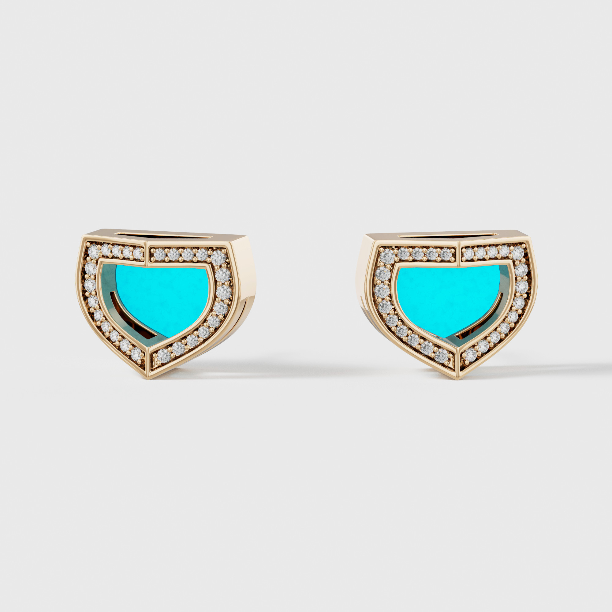 Art Deco Yellow Gold Earrings With Turquoise And Diamond