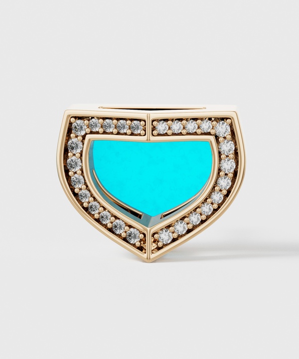 Art Deco Yellow Gold Earrings With Turquoise And Diamond