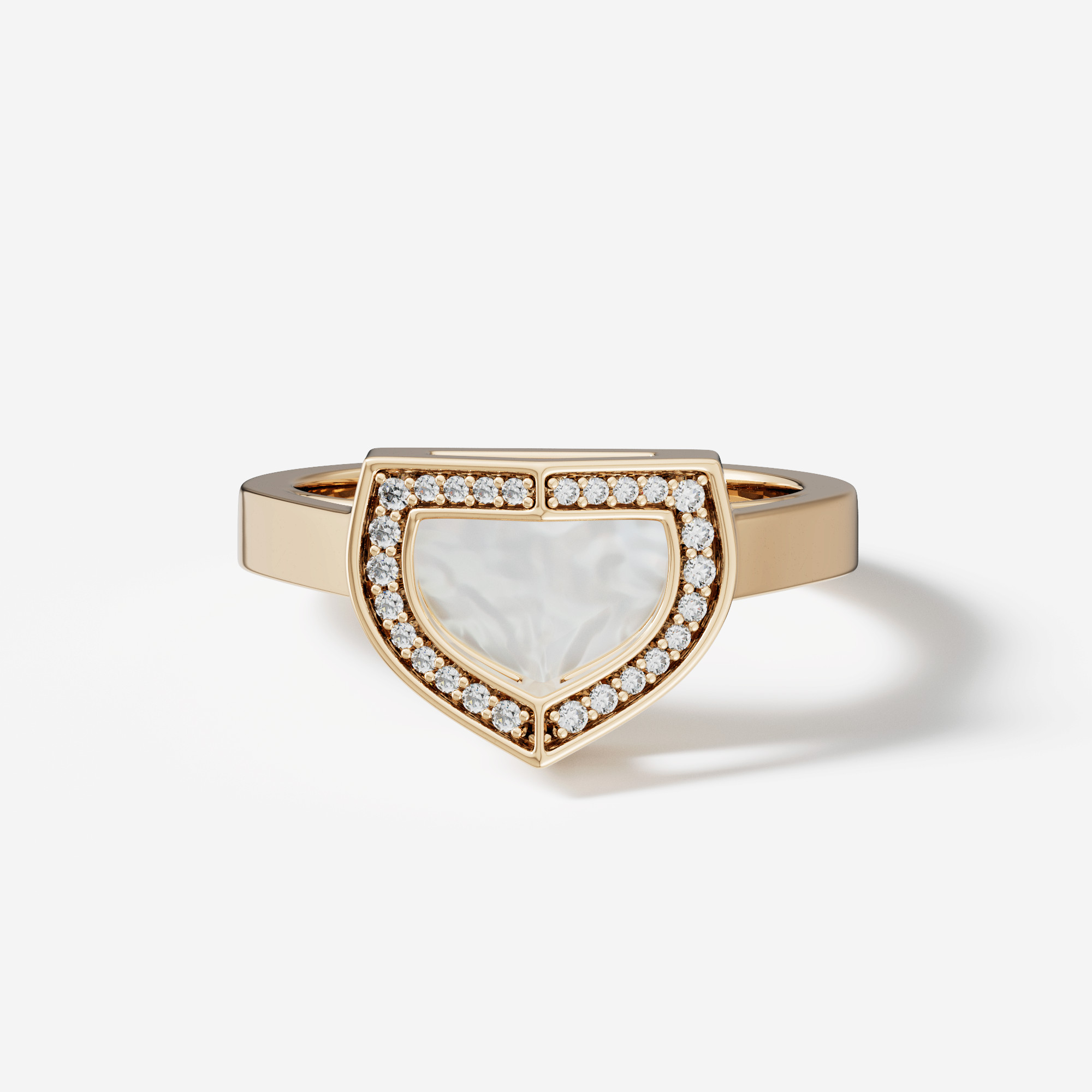 Art Deco Yellow Gold Ring With Mother Of Pearl And Diamond