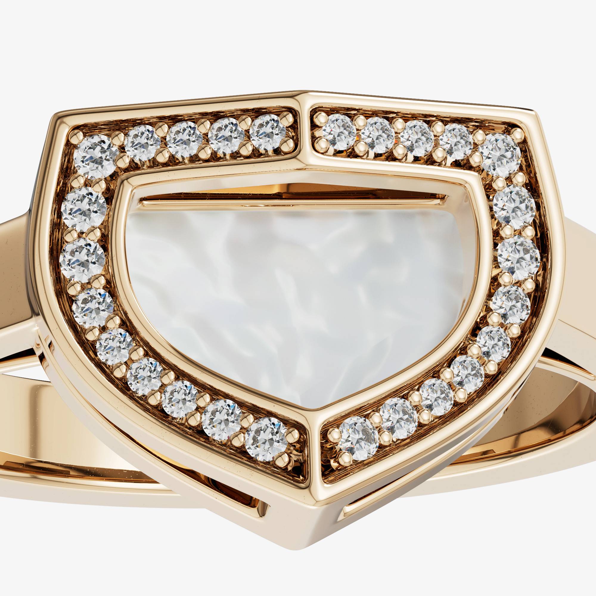 Art Deco Yellow Gold Ring With Mother Of Pearl And Diamond