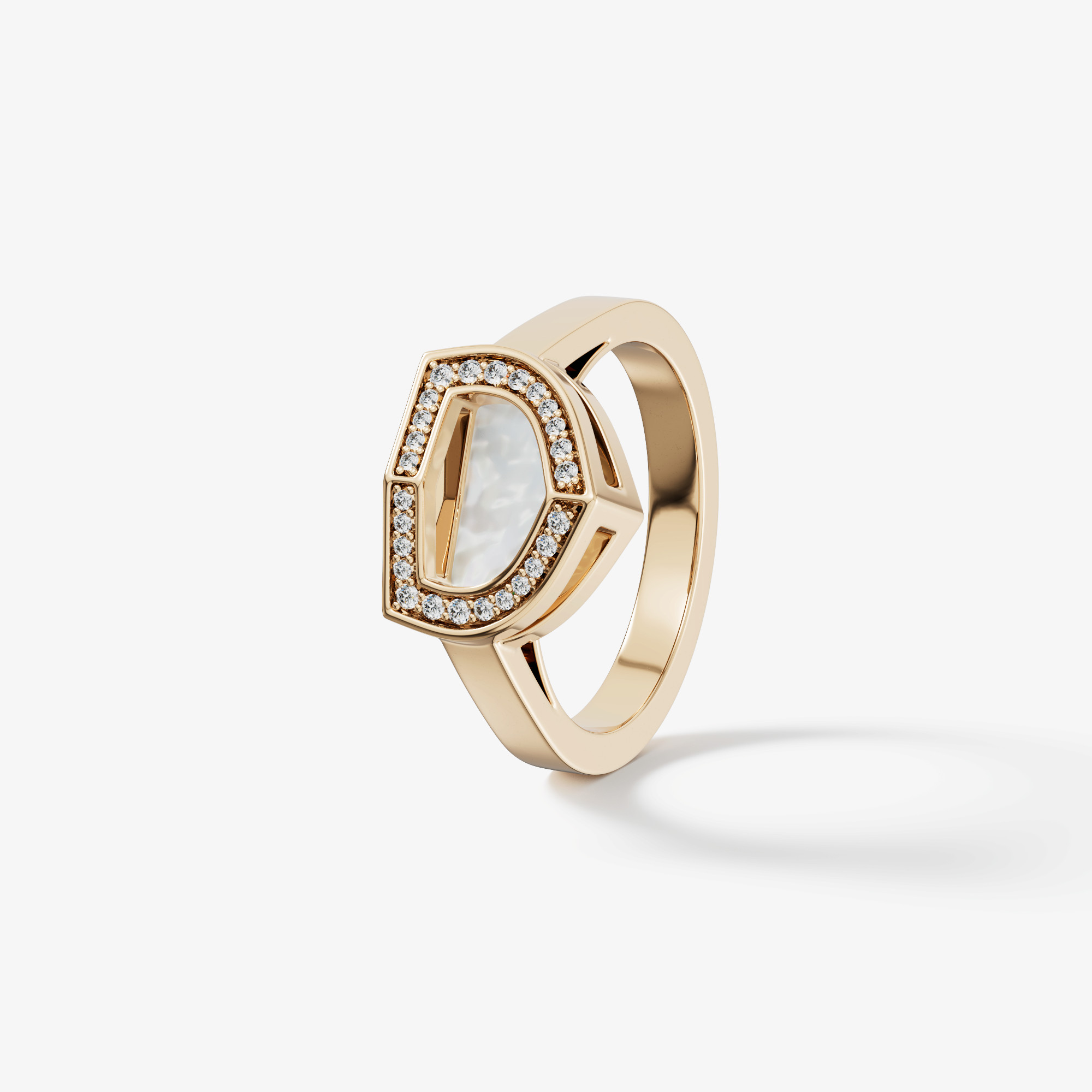 Art Deco Yellow Gold Ring With Mother Of Pearl And Diamond