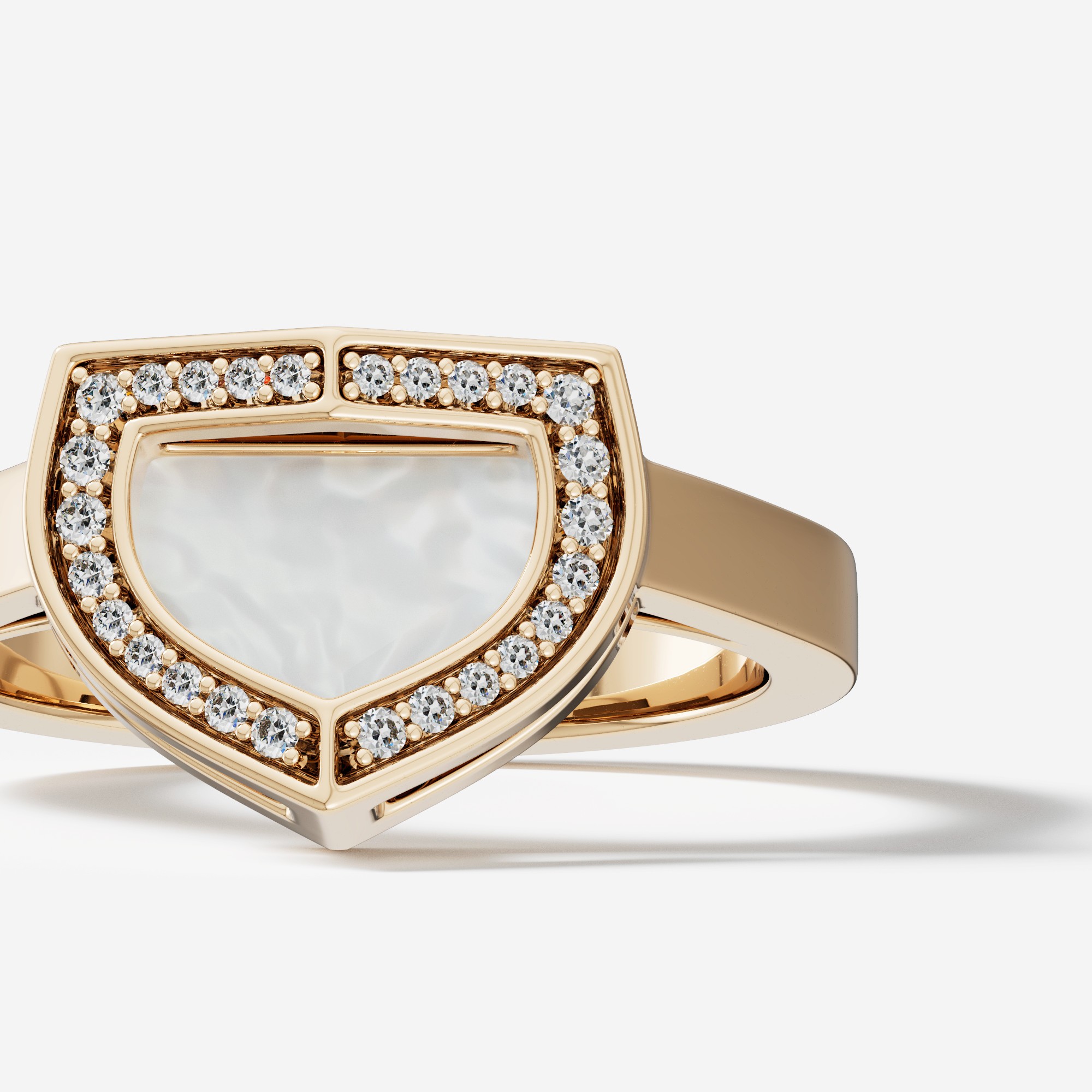 Art Deco Yellow Gold Ring With Mother Of Pearl And Diamond