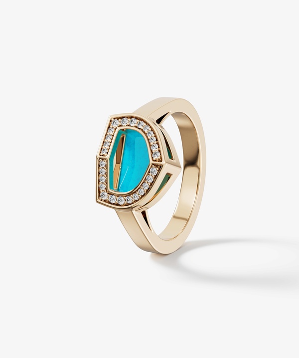 Art Deco Yellow Gold Ring With Turquoise And Diamond