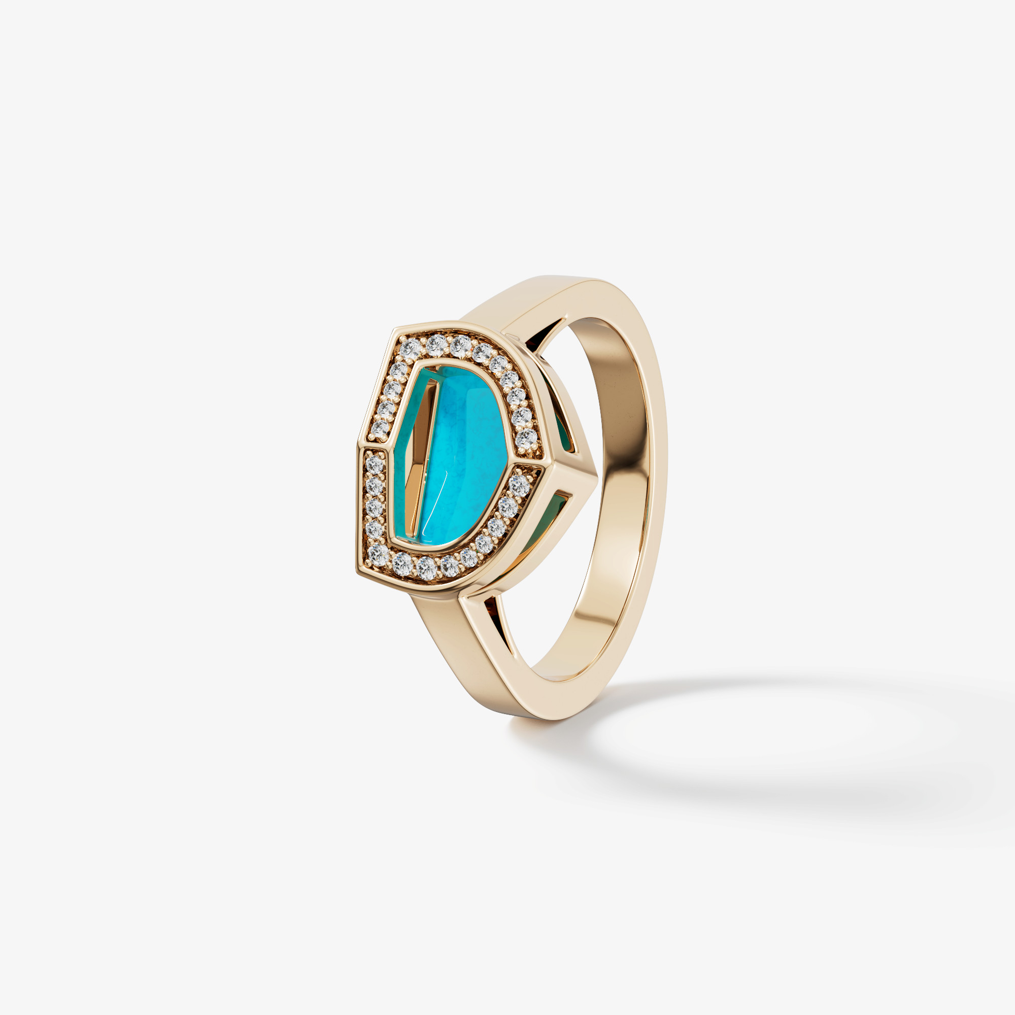 Art Deco Yellow Gold Ring With Turquoise And Diamond