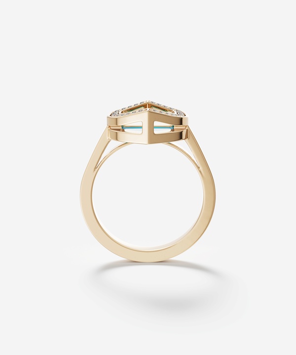 Art Deco Yellow Gold Ring With Turquoise And Diamond