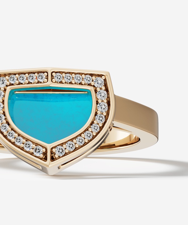Art Deco Yellow Gold Ring With Turquoise And Diamond